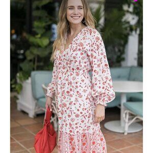 NWT Grace Atwood The Drop Dress MEDIUM BOHO MIDI FLORAL LONG SLEEVE